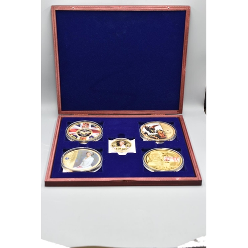 39 - Wooden Display Box Containing a Selection of Commemorative Coins. Includes Princess Diana, Royal Air... 