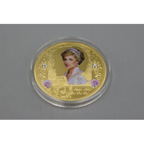 39 - Wooden Display Box Containing a Selection of Commemorative Coins. Includes Princess Diana, Royal Air... 