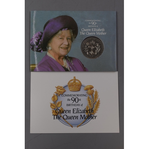 40 - 1990 Royal Mint 90th Birthday Queen Elizabeth The Queen Mother Commemorative Five Pound Coin. Comple... 