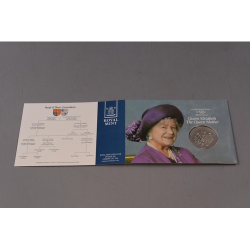 40 - 1990 Royal Mint 90th Birthday Queen Elizabeth The Queen Mother Commemorative Five Pound Coin. Comple... 