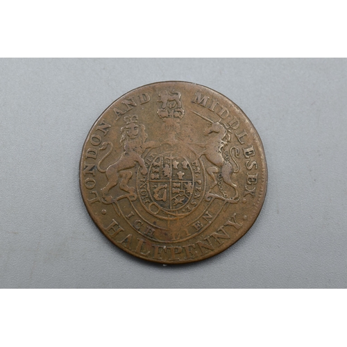 55 - London and Middlesex George Prince of Wales Halfpenny Token.