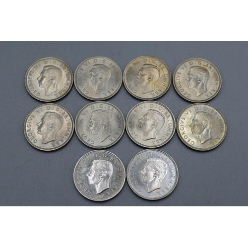 71 - Selection of Ten George VI Shilling Coins (1947, 1948,1949, 1950, 1951)