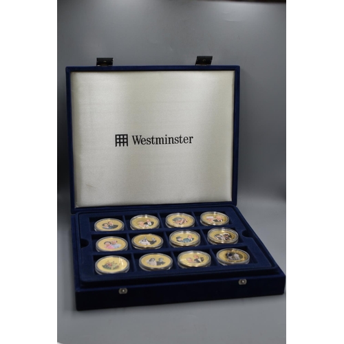 72 - Coin Display Box with 12 Compartments, contains a Selection of Commemorative 2007 Photographic Portr... 