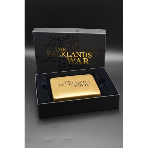 12 - Limited Edition Falkland Islands Gold Plated 50mm Medal Complete with Genuine Sand from San Carlos B... 