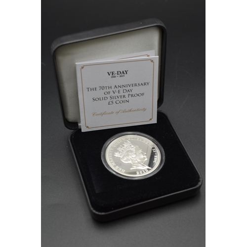 14 - Elizabeth II 70th Anniversary of VE Day Silver proof £5 Coin with Box and Certificate