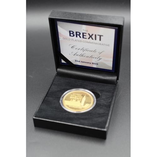 19 - United Kingdom Gold Plated Brexit Commemorative Coin Complete with Case and certificate