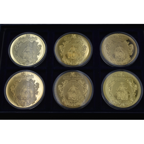 25 - Full set of the British Bank Note series in Gold Plated proof condition with each coin being 50mm in... 