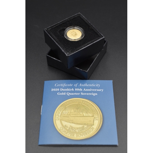 36 - Elizabeth II 2020 80th Anniversary 22ct Gold Quarter Sovereign complete with case and certificate