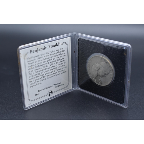 41 - USA Benjamin Franklin 1948 Silver Half Dollar Complete with Certificate and booklet