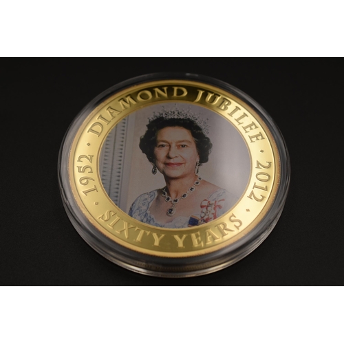 43 - Elizabeth II 2012 Diamond Jubilee 65mm 24ct Gold Plated $5 Limited Edition Coin Complete with Case a... 