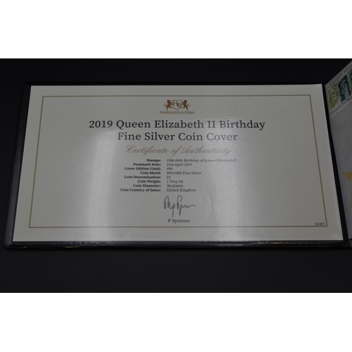 5 - Elizabeth II 2019 Fine .999 Silver 60th Birthday Coin Cover with certificate of Authenticity