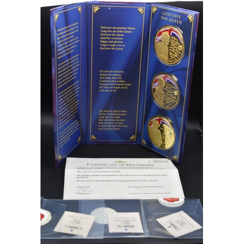 50 - Elizabeth II God Save the Queen 70mm Gold Plated Coins with Swarovski Elements complete with certifi... 