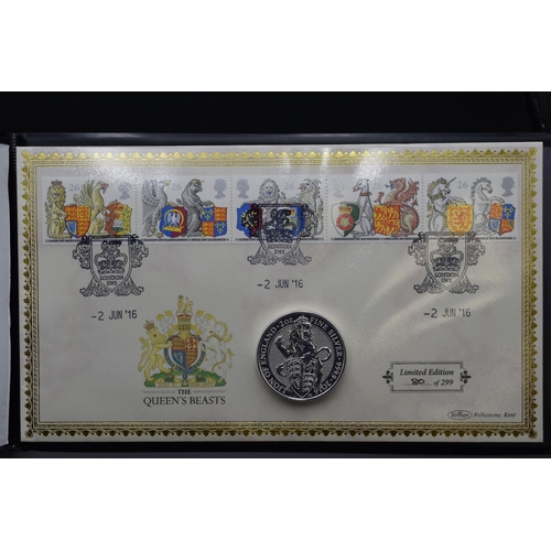 55 - Limited Edition The Queens Beasts 2 oz Fine Silver 999 Coin Cover with certificate and case