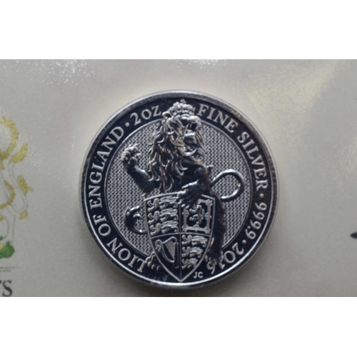 55 - Limited Edition The Queens Beasts 2 oz Fine Silver 999 Coin Cover with certificate and case