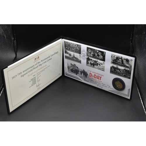 60 - Elizabeth II 2019 75th anniversary of The Normandy Landings Signed 22ct Gold Proof Coin Cover Comple... 