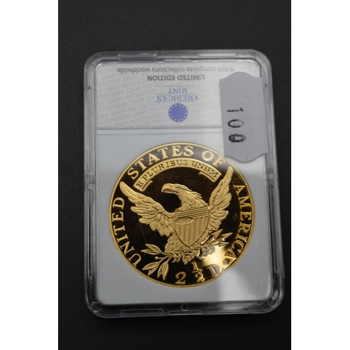 100 - Limited Edition American Mint 24 carat Gold Plated 1808 Replica Qtr Eagle in Case Complete with cert... 