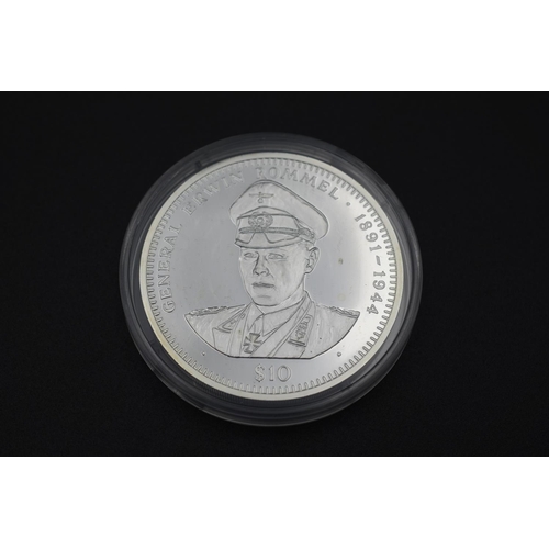 90 - The World at War Erwin Rommel Silver 999 $10 Coin Complete with Certificate