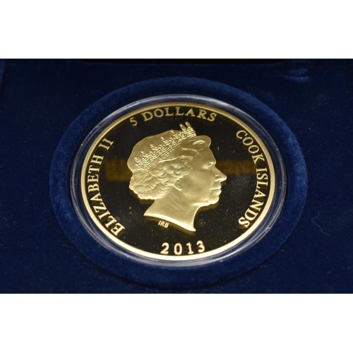 95 - Elizabeth II Coronation Jubilee 65mm 24 carat Gold Plated $5 Dollar Complete with Certificate and Ca... 