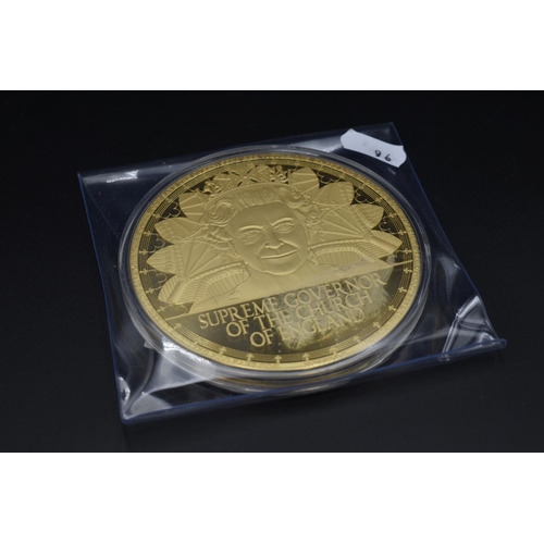 96 - Limited Edition Gold plated 100mm proof Supreme Governor of the Church Commemorative coin complete w... 