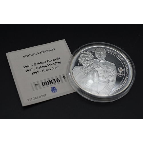 99 - Limited Edition Silver Plated Proof 50mm Diamond Jubilee Coin inset with Genuine Diamond comes compl... 