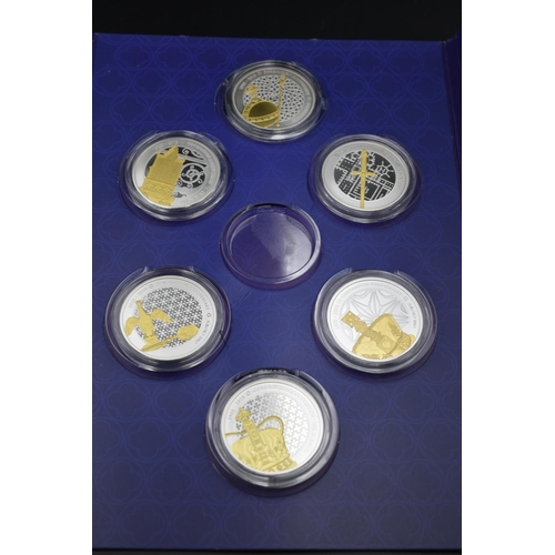 16 - 1953 - 2018 Sapphire Jubilee Coin Collectors Pack includes Six Solid Silver and Gold Plated Coins ea... 