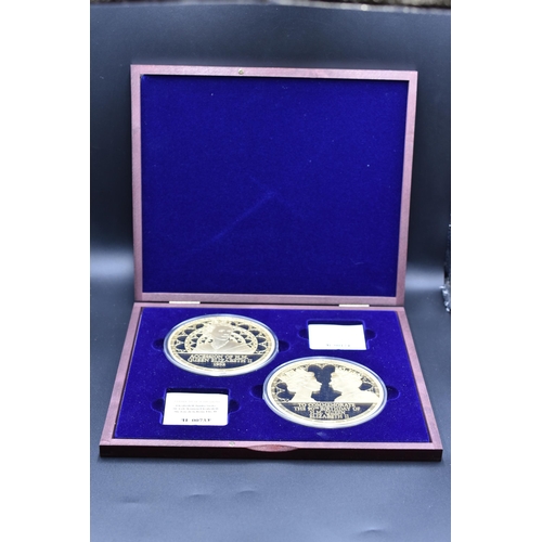 9 - Coin Collection Containing Two Large Gold Plated Coins. Commemorating Queen Elizabeth II Accession a... 