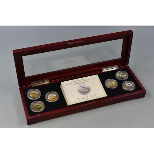 21 - Heroes of The Sky Antique Finished Gold Plated Medallion Collection. Complete in Wooden Presentation... 