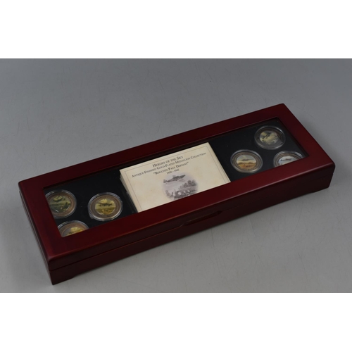 21 - Heroes of The Sky Antique Finished Gold Plated Medallion Collection. Complete in Wooden Presentation... 