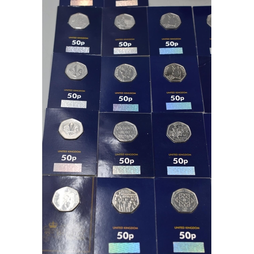 29 - Selection of 52 Mounted Change Checker 50p Coins including Jemma Puddle duck, Team GB, Paddington, P... 