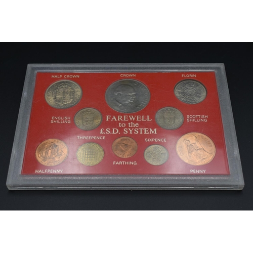 32 - Selection of Coin Sets including Farewell £ Shilling and Pence, Royal Wedding and two Decimal Sets