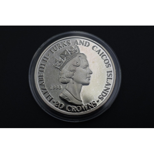 48 - Turks and Caicos 999 Silver 20 Crown Coin for Queen Elizabeth II 40th Anniversary of Accession. Comp... 