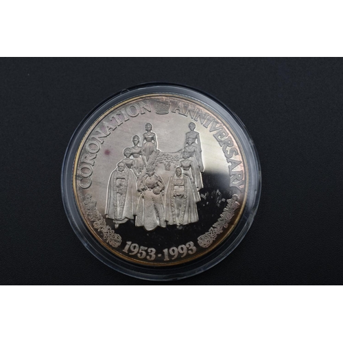 51 - Turks and Caicos 999 Silver 20 Crown Coin for Queen Elizabeth II Coronation Anniversary. Complete wi... 