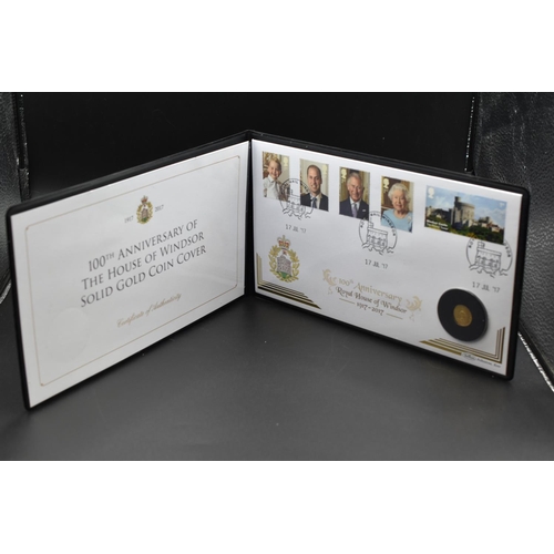 58 - The Royal House of Windsor 100th Anniversary 9ct Gold Coin Cover in Case with Certificate of Authent... 