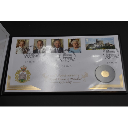 58 - The Royal House of Windsor 100th Anniversary 9ct Gold Coin Cover in Case with Certificate of Authent... 