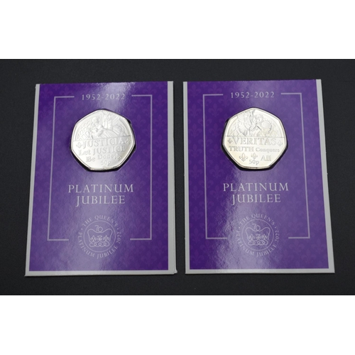 61 - Two Elizabeth II Platinum Jubilee Brilliant Uncirculated 50p Coins (Truth Conquers All & Let Justice... 