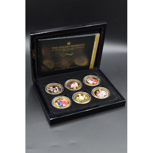 84 - Set of 6 The Golden Moments of Prince William and Catherine 24ct Gold Plated proof One Crowns Comple... 