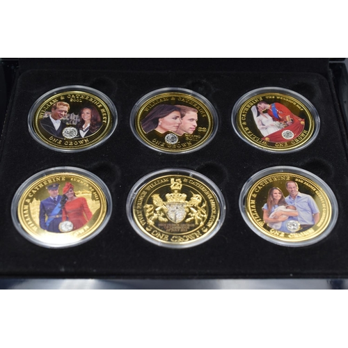 84 - Set of 6 The Golden Moments of Prince William and Catherine 24ct Gold Plated proof One Crowns Comple... 