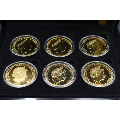 84 - Set of 6 The Golden Moments of Prince William and Catherine 24ct Gold Plated proof One Crowns Comple... 