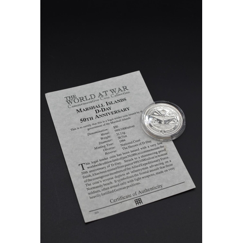 91 - Silver 999 The Heroes of D-Day $50 Coin From the World at War Collection Complete with Certificate