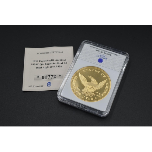 94 - American Mint Limited Edition replica 1838 Classic Head Quarter Eagle 24ct Gold Layered Coin in case... 