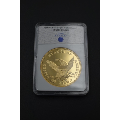 94 - American Mint Limited Edition replica 1838 Classic Head Quarter Eagle 24ct Gold Layered Coin in case... 