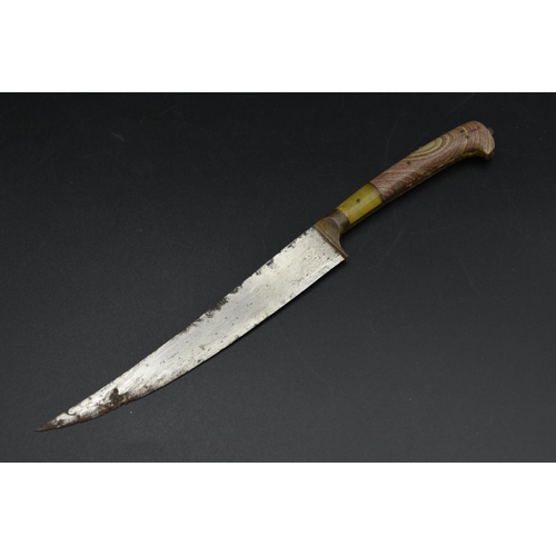 48 - 19th Century Indo Persian Dagger. With Curved Single Edge Blade. Green and Striped Hardstone Grip