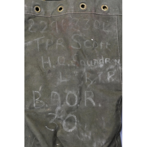 80 - Korean War Period B British Army Green Canvas Kitbag dated 1952, Named to TPR Scott HQ Squadron, Roy... 