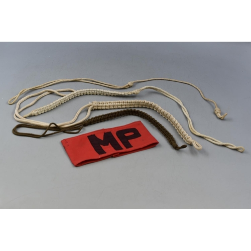 103 - Four British Lanyards plus a Military Police Armband