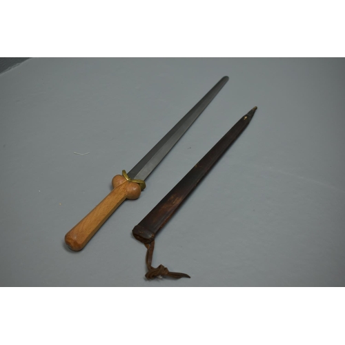 116 - Wood Handled Dagger with Leather Sheath (unknown origin)