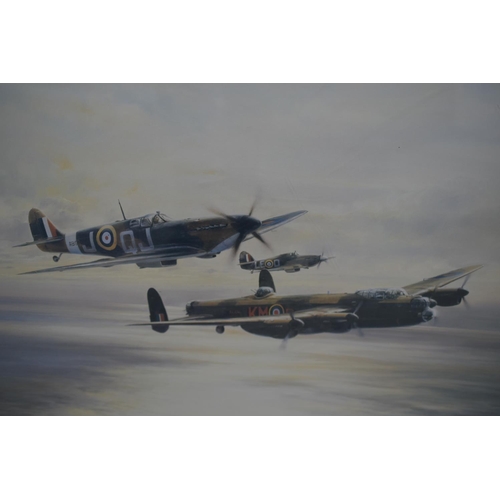 130 - Robert Taylor Framed Spitfire, Hurricane, Lancaster Print. Entitled 