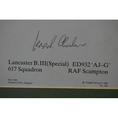 132 - RAF 617 Framed Squadron Print. Lancaster Bomber RAF Scampton. With 6 Original Signatures including D... 