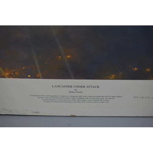 140 - Robert Taylor Signed Limited Edition Print, entitled Lancaster Under Attack. Signed by Bill Reid VC ... 