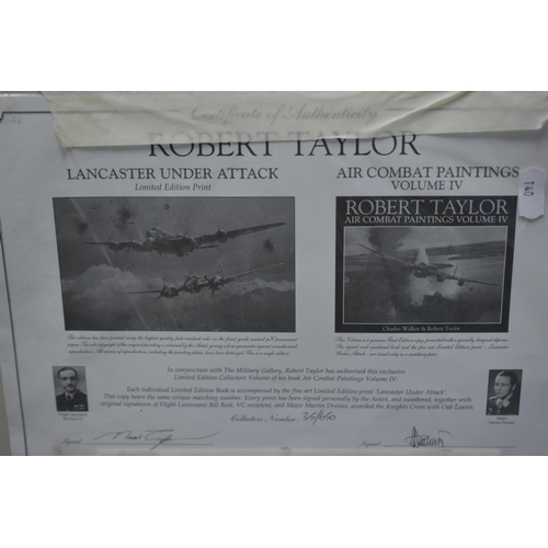 140 - Robert Taylor Signed Limited Edition Print, entitled Lancaster Under Attack. Signed by Bill Reid VC ... 