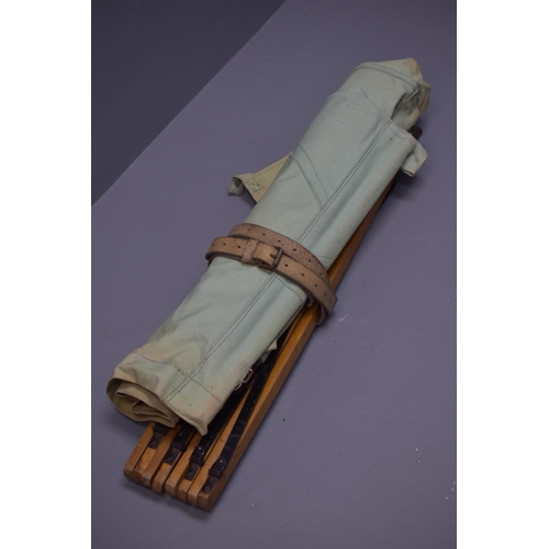 146 - WWI British Military Two Part Officers Folding Bed. Metal and Wood Base. Green Canvas Top which is B... 